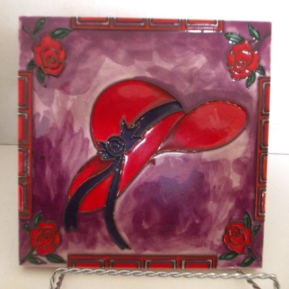 Red Hat Society Trivet Hot Plate Tile 8" Square - Picture 1 of 3